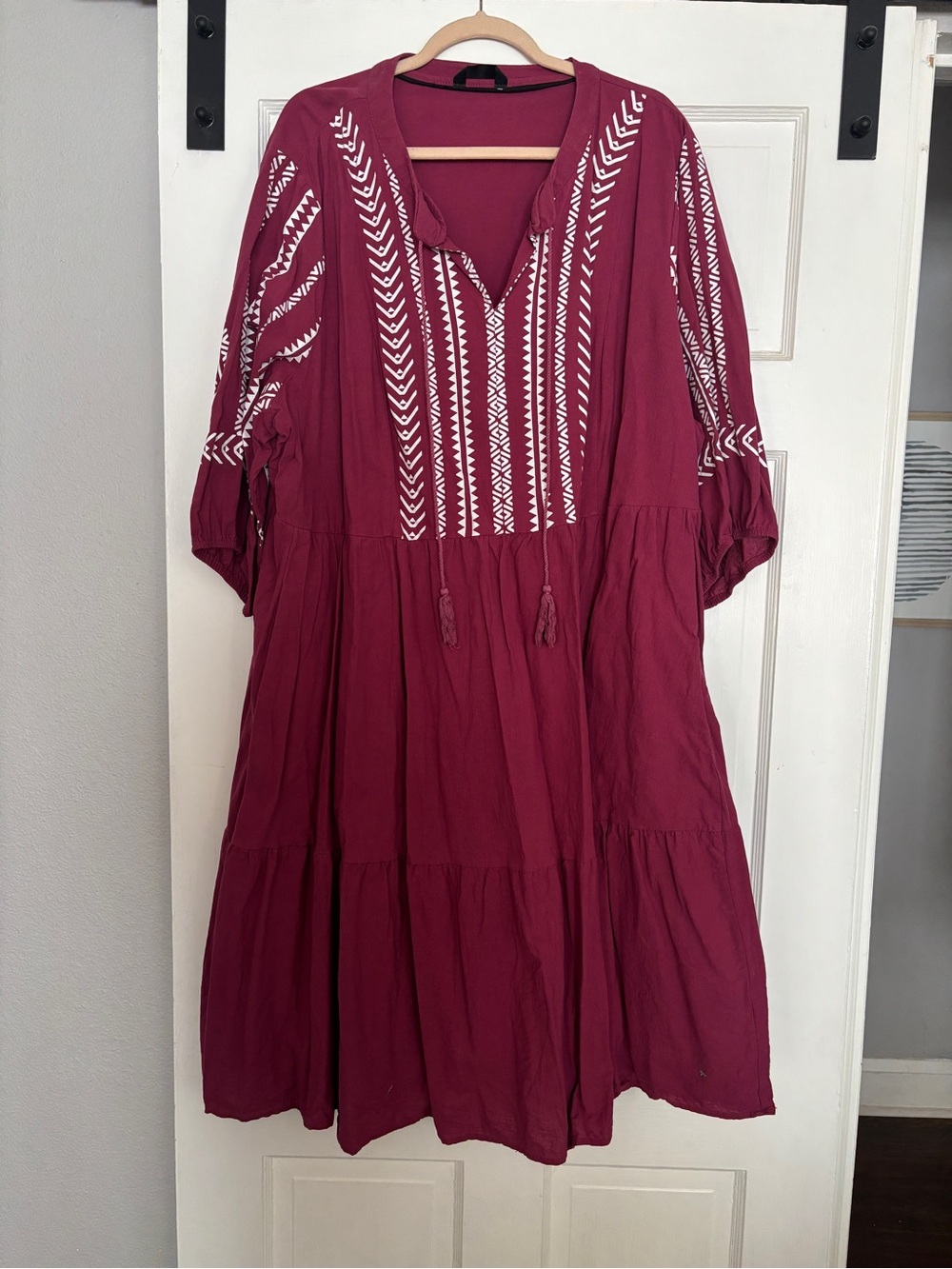 BloomChic Burgundy Midi Dress with White Details